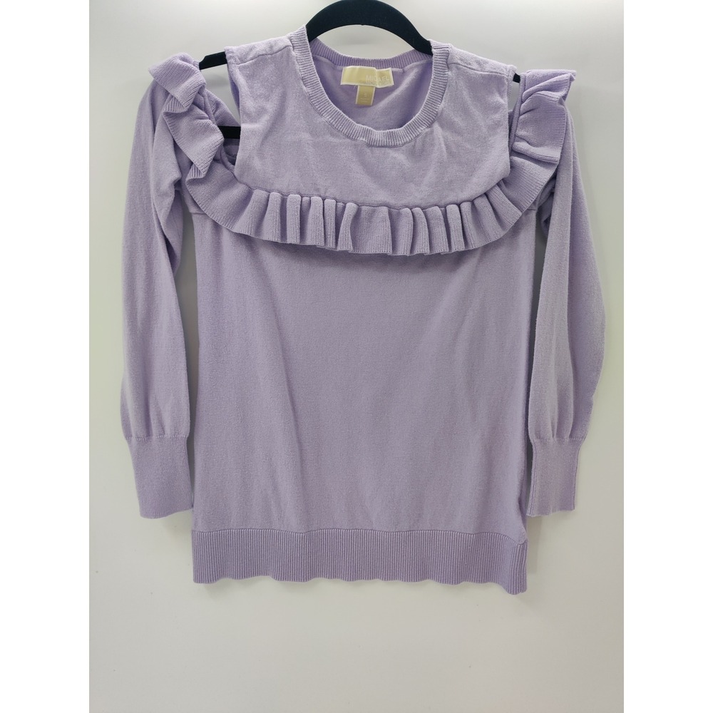 Michael Kors Lavender Purple Cold Shoulder Ruffle Sweater Small Cotton Blend Top